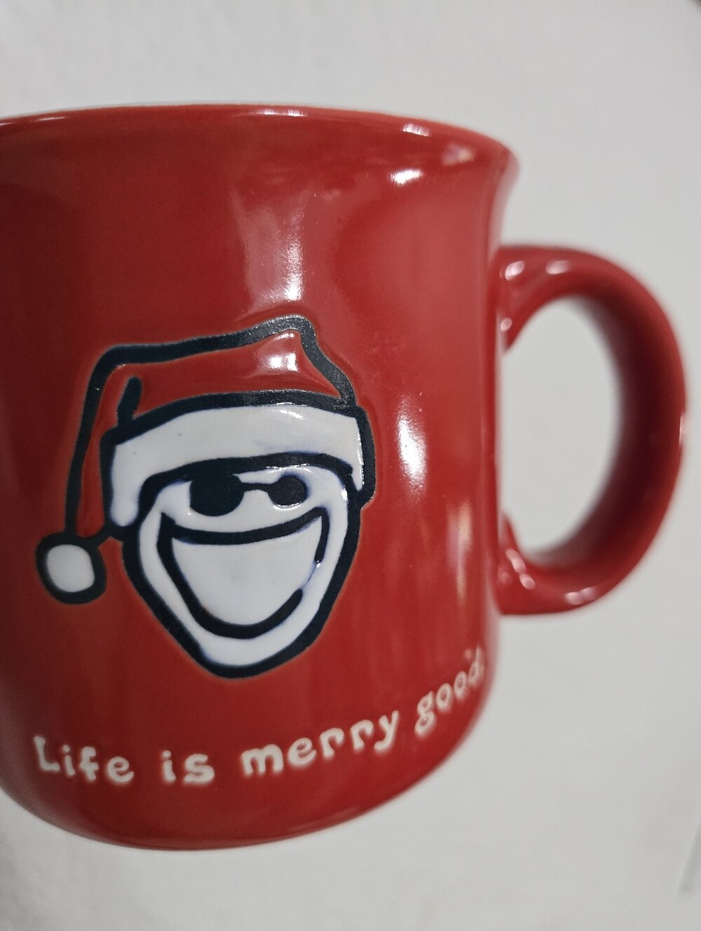 Life is Good Holiday Mug Coffee Cup LIFE IS MERRY GOOD santa hat coffee mug
